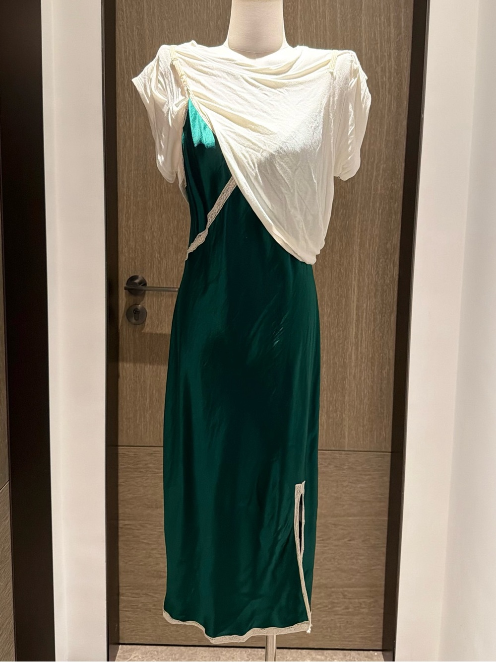 Alexander Wang Emerald Slip Dress with Ivory Overlay Size 6